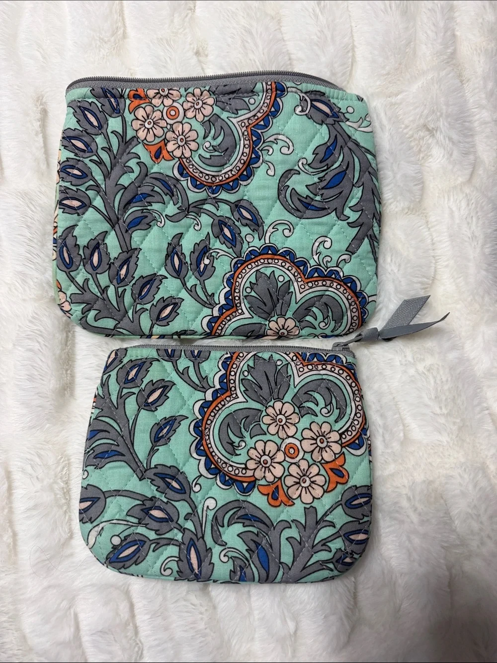 Vera Bradley Mint Floral Quilted Zip Pouch Duo